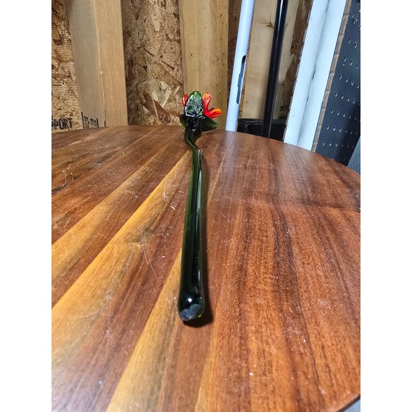 Unbranded Other - Vintage Hand Blown Art Glass Flower Long Stem Red Orange Green 10.5 Inch